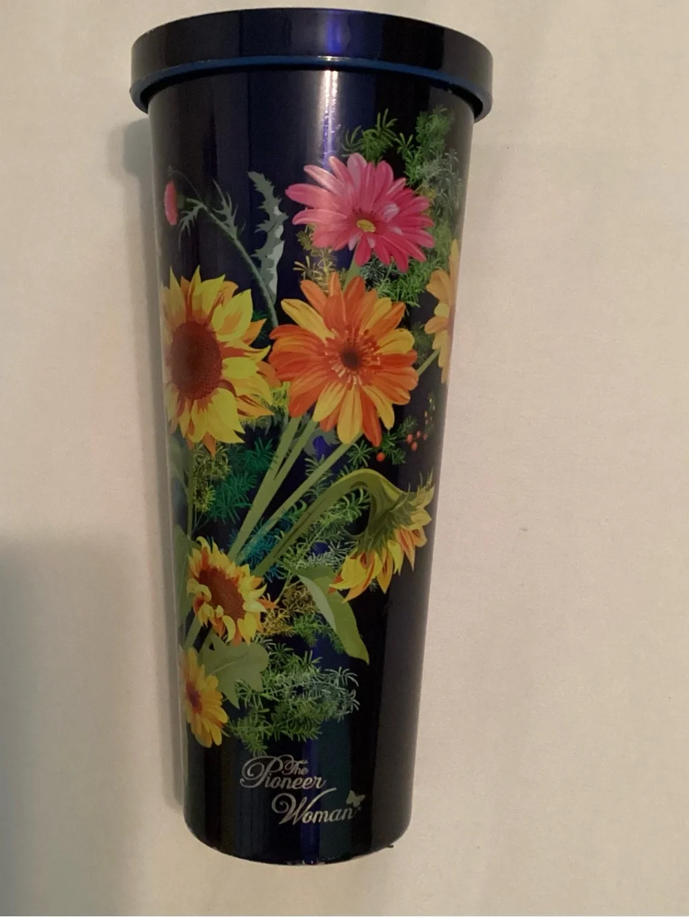 The Pioneer Woman 24 Oz. Cold Beverage Stainless Navy Floral Tumbler